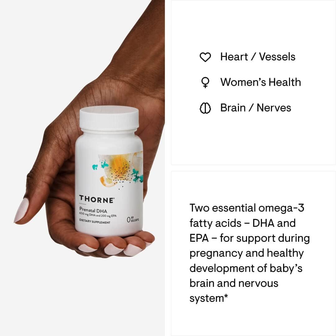 THORNE Prenatal DHA - 650 mg DHA and 200 mg of EPA - Supports Baby’s Brain and Nervous System Development from Pregnancy to Nursing* - 60 Capsules - Nirvana Guru