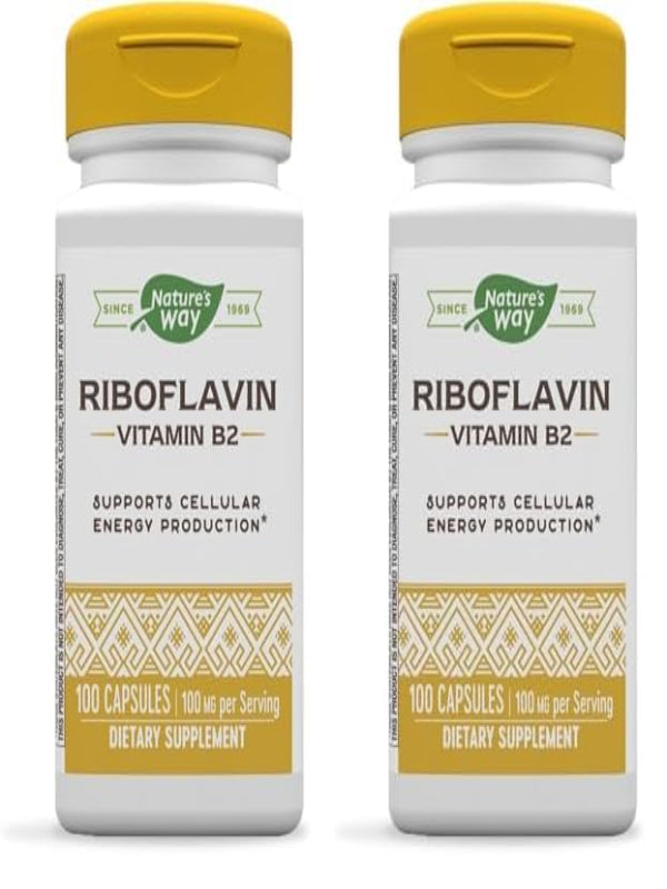 Nature's Way Riboflavin Vitamin B2, Supports Cellular Energy Production*, High Potency Riboflavin, 100 mg per Serving, 100 Capsules (Packaging May Vary) - Nirvana Guru