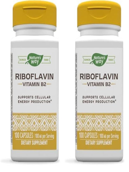Nature's Way Riboflavin Vitamin B2, Supports Cellular Energy Production*, High Potency Riboflavin, 100 mg per Serving, 100 Capsules (Packaging May Vary) - Nirvana Guru