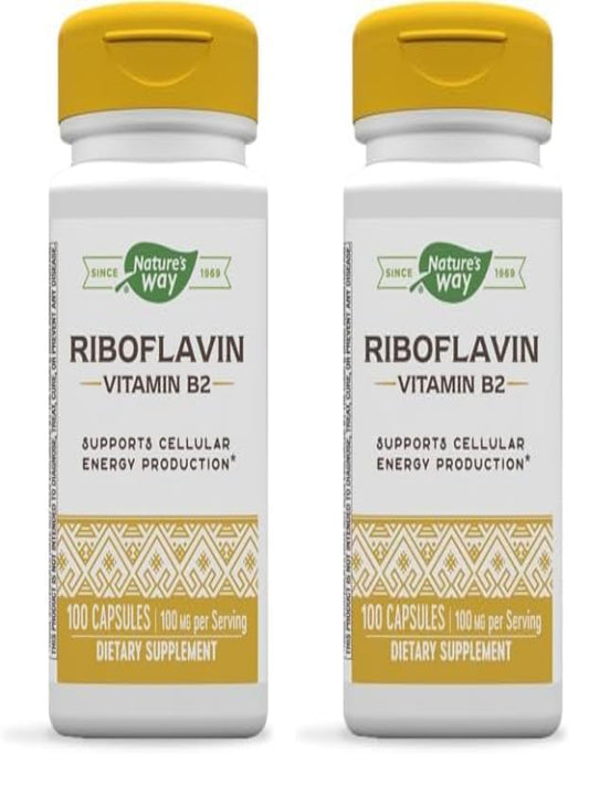 Nature's Way Riboflavin Vitamin B2, Supports Cellular Energy Production*, High Potency Riboflavin, 100 mg per Serving, 100 Capsules (Packaging May Vary) - Nirvana Guru