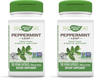 Nature's Way Peppermint Leaf, Traditionally Used to Soothe Digestion*, 700 mg per 2-Capsule Serving, Non-GMO Project Verified, 100 Vegan Capsules (Packaging May Vary) - Nirvana Guru