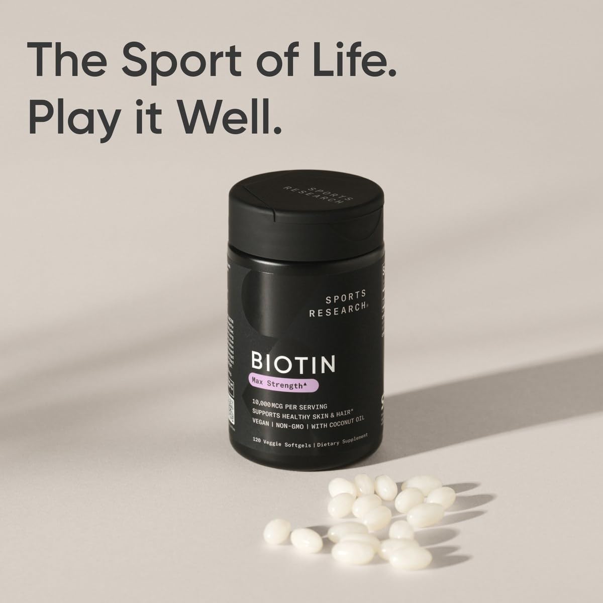 Sports Research Extra Strength Vegan Biotin (Vitamin B) Supplement with Organic Coconut Oil - Supports Keratin for Healthier Hair & Skin - Great for Women & Men - 5,000mcg, 120 Veggie Softgel Capsules - Nirvana Guru