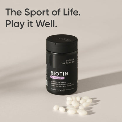 Sports Research Extra Strength Vegan Biotin (Vitamin B) Supplement with Organic Coconut Oil - Supports Keratin for Healthier Hair & Skin - Great for Women & Men - 5,000mcg, 120 Veggie Softgel Capsules - Nirvana Guru