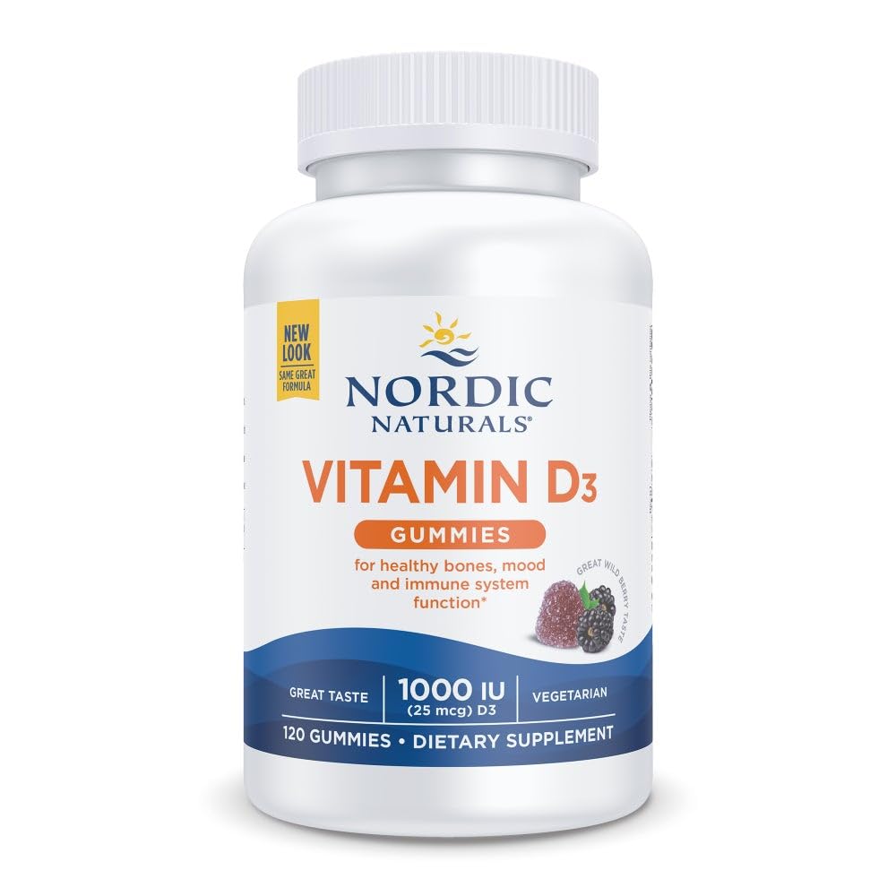 Nordic Naturals Vitamin D3 Gummies, Wild Berry - 120 Gummies - 1000 IU Vitamin D3, 1.4 mg Iron - Great Taste - Healthy Bones, Mood & Immune System Function - Non-GMO - 120 Servings - Nirvana Guru