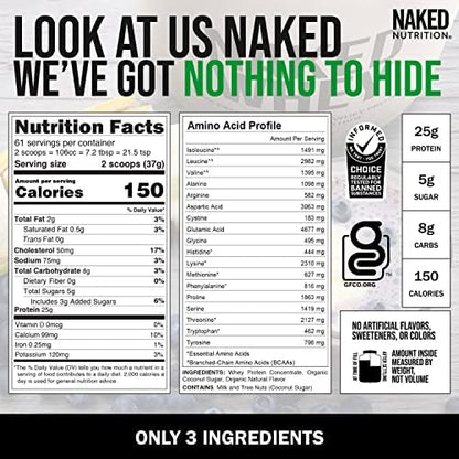 NAKED Whey Vanilla Protein Powder - Only 3 Ingredients - Grass Fed Whey Protein Powder, Vanilla Flavor, and Organic Coconut Sugar, No GMO, No Soy, and Gluten Free - 24 Servings