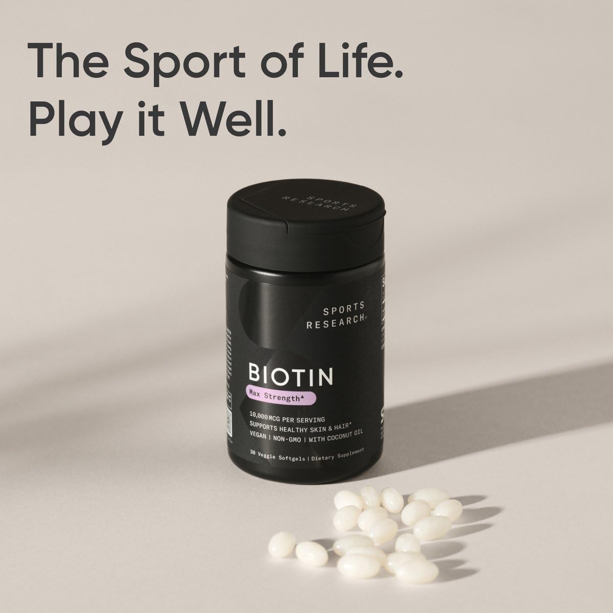 Sports Research Extra Strength Vegan Biotin (Vitamin B) Supplement with Organic Coconut Oil - Supports Keratin for Healthier Hair & Skin - Great for Women & Men - 5,000mcg, 120 Veggie Softgel Capsules - Nirvana Guru
