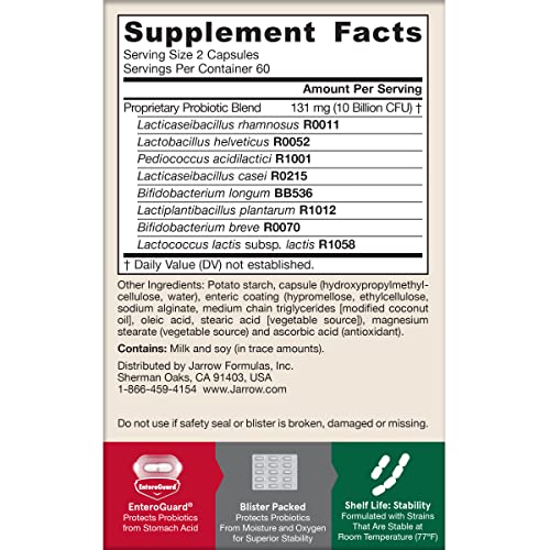 Jarrow Formulas Probiotics 10 Billion CFU - Probiotic Supplement Capsules for Gut Health for Women and Men, 120 Veggie Capsules, Up to 60 Days - Nirvana Guru