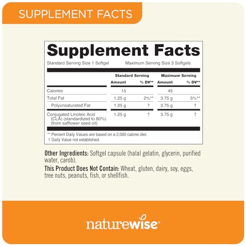 NatureWise CLA 1300 - 95% Active Conjugated Linoleic Acid for Women and Men, Not Stimulating, Supports Weight & Fitness Goals - Non-GMO, Gluten Free - 180 Softgels[2-Month Supply] - Nirvana Guru