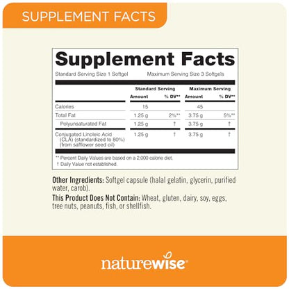 NatureWise CLA 1300 - 95% Active Conjugated Linoleic Acid for Women and Men, Not Stimulating, Supports Weight & Fitness Goals - Non-GMO, Gluten Free - 180 Softgels[2-Month Supply] - Nirvana Guru