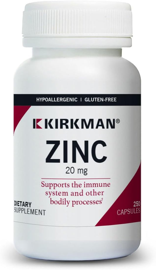 Kirkman - Zinc 20mg - 250 Capsules - Immune Support - High Absorption - Hypoallergenic - Nirvana Guru