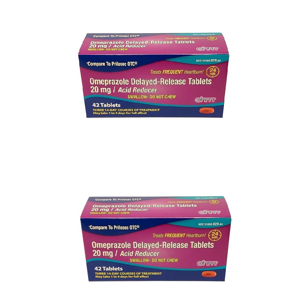 Ohm Omeprazole Delayed-Release Tablets, 20mg Acid Reducer, Treats Frequent Heartburn (2 Weeks of Supply, 14, Count)
