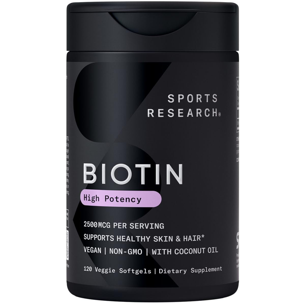 Sports Research Extra Strength Vegan Biotin (Vitamin B) Supplement with Organic Coconut Oil - Supports Keratin for Healthier Hair & Skin - Great for Women & Men - 5,000mcg, 120 Veggie Softgel Capsules - Nirvana Guru
