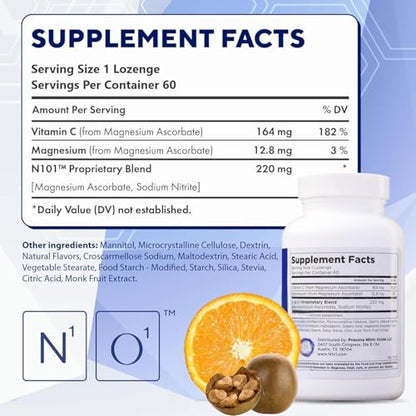 Nitric Oxide Lozenges - 60 Count - Nitric Oxide Supplement for Heart Health, Circulation, Energy, Blood Flow, Oxygenation, Healthy Blood Pressure, Cardiovascular Support for Men & Women Nirvana Guru