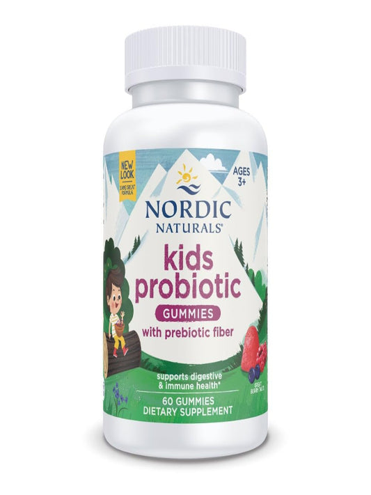 Nordic Naturals Kids Nordic Flora Probiotic Gummies, Merry Berry Punch - 60 Gummies - 1.5 Billion CFU & Prebiotic Fiber - Non-GMO, Vegan - 30 Servings - Nirvana Guru
