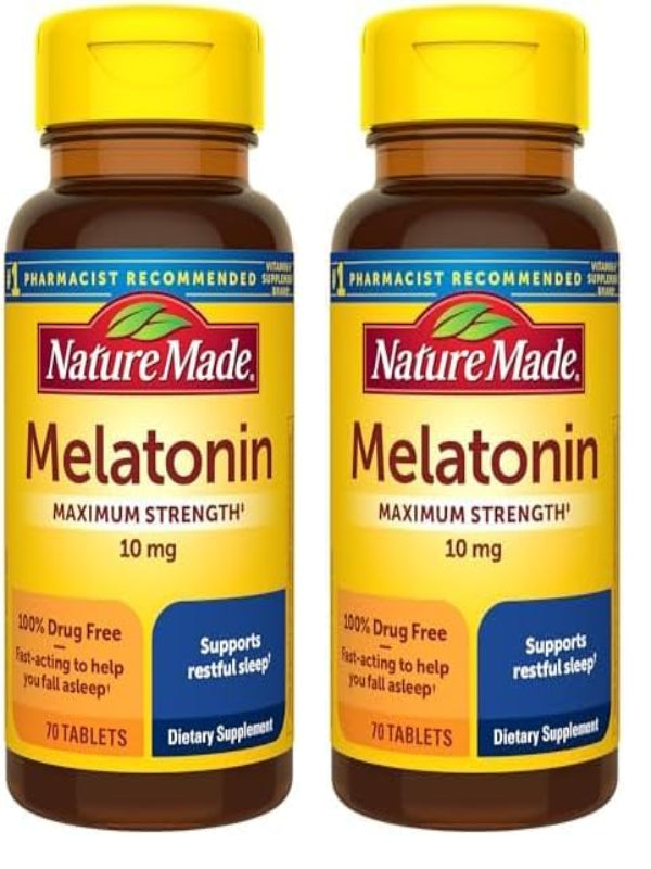 Nature Made Melatonin 10mg Maximum Strength Tablets, 100% Drug Free Sleep Aid for Adults, Melatonin for Adults, 70 Count, 70 Day Supply - Nirvana Guru