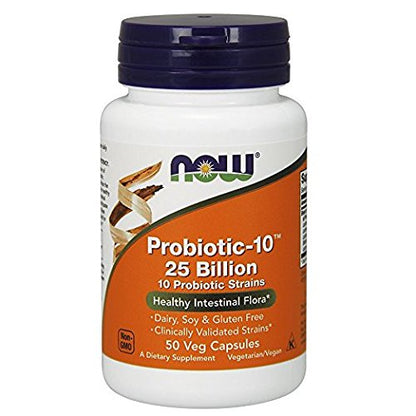 NOW Foods Supplements, Probiotic-10™, 25 Billion, with 10 Probiotic Strains, Dairy, Soy and Gluten Free, Strain Verified, 100 Veg Capsules - Nirvana Guru