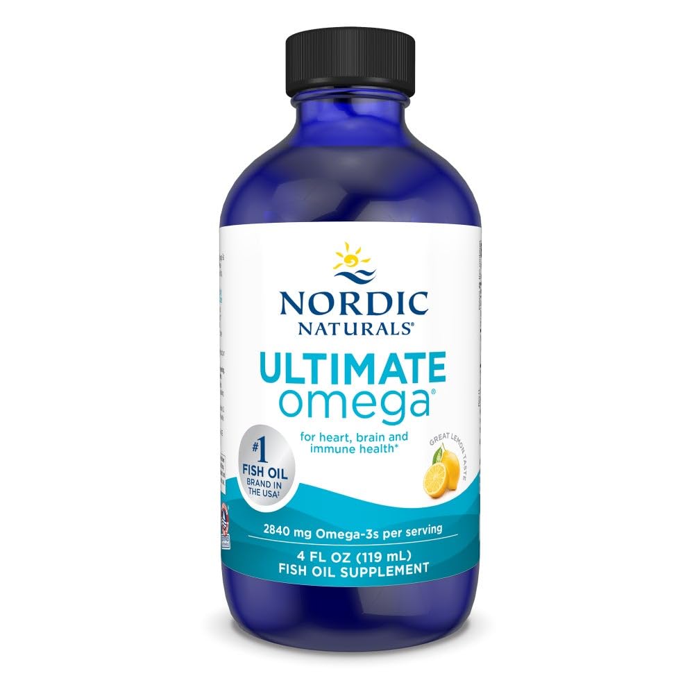 Nordic Naturals Ultimate Omega Liquid, Lemon Flavor - 4 oz - 2840 mg Omega-3 - High-Potency Omega-3 Fish Oil Supplement with EPA & DHA - Promotes Brain & Heart Health - Non-GMO - 24 Servings - Nirvana Guru