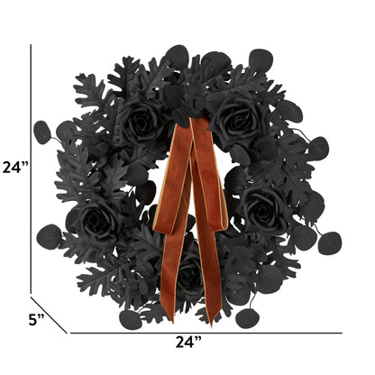 Oak Leaves and Roses Wreath, Black, 24", Halloween by Way To Celebrate nirvanaguru