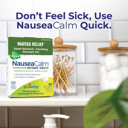 Boiron NauseaCalm Relief for Upset Stomach, Nausea, and Vomiting Due to Stomach Flu, Overindulgence, or Motion Sickness - Non-Drowsy - 60 Count - Nirvana Guru
