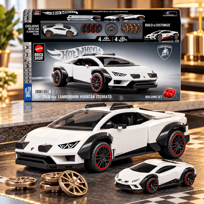 Mattel Brick Shop Hot Wheels Lamborghini Huracán Sterrato Building Toy Kit, 268 Pieces, Collector Set