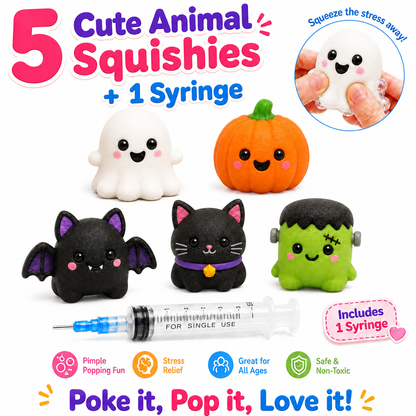 Halloween Pimple Popping Toy Set with Syringe for Squishies -5 Pack Halloween Squishy Needle Air Injection Fidget Toys - Pimple Popper Toy ASMR Sensory Stress Relief Toys - Halloween Party Favors Nirvana Guru