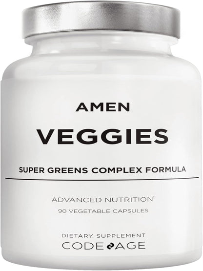 Amen Veggies, Daily Veggies Vitamins Supplement, Vegetables Vegan Blend & Whole-Food Raw Greens Multivitamin Capsules, Mushroom Complex, Superfood, Minerals, Green Vegetable Nutrients, Non-GMO, 90 ct Nirvana Guru