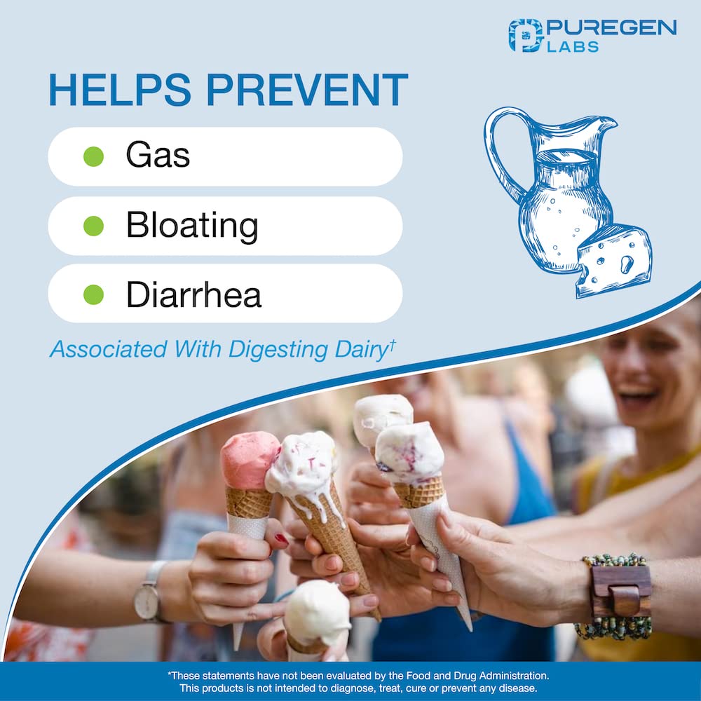 Puregen Labs Dairy Relief Fast Acting Lactase Enzyme 9000 FCC, Lactose Intolerance Pills 360 Tablets - Nirvana Guru
