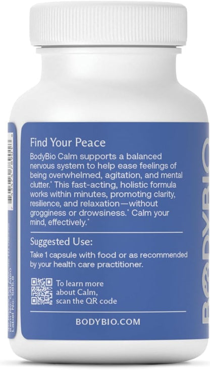 BodyBio Calm - Natural Stress Relief Blend with Rhodiola, Glycine & Phosphatidylserine - Supports Relaxation, Mental Focus & Balanced Cortisol - Non - Drowsy Formula Nirvana Guru