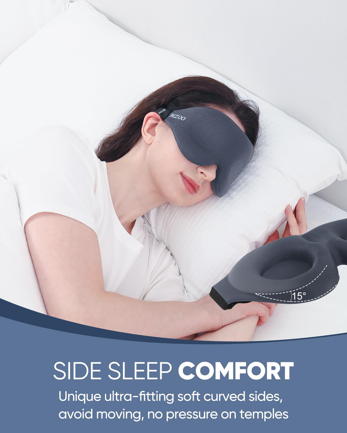 MZOO Sleep Eye Mask for Side Sleeper Men Women, Zero Eye Pressure 3D Sleeping Mask, Light Blocking Patented Design Night Blindfold, Soft Eye Shade Cover for Travel, Black