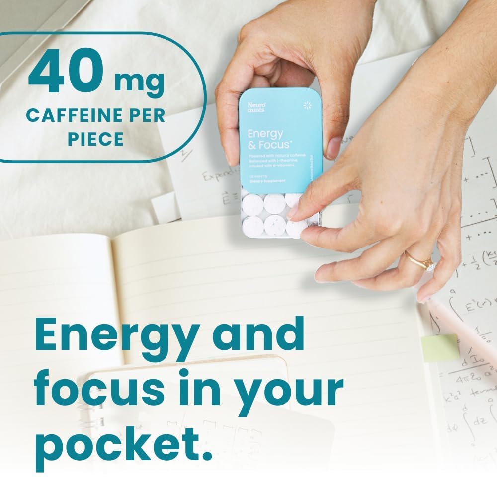 NeuroGum Energy & Focus Mints (Peppermint, 90 Pieces) | 40mg Natural Caffeine + L-Theanine + Vitamin B12 & B6 | Sugar Free Nootropic Cognitive Brain Performance Supplement