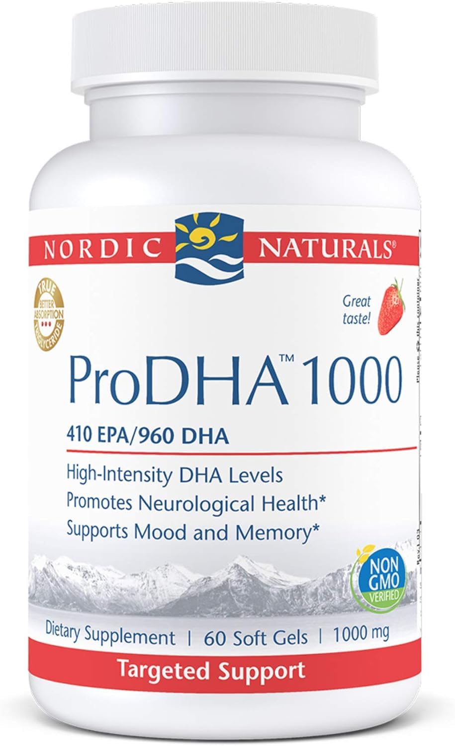 Nordic Naturals ProDHA 1000, Strawberry - 120 Soft Gels - 1660 mg Omega-3 - High-Intensity DHA Formula for Neurological Health, Mood & Memory - Non-GMO - 60 Servings - Nirvana Guru
