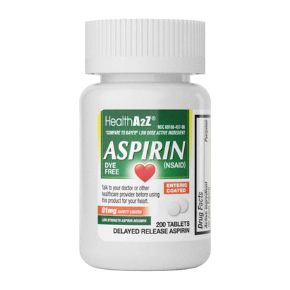 HealthA2Z® Aspirin 81 mg | Low Strength | Enteric Coated | Pain Relief | Reduces Minor Aches Muscle Pain & Cramps | Fever Reducer | Reduces Headache (365 Counts)
