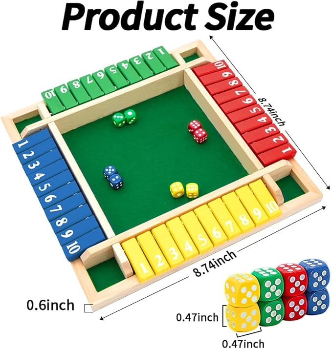 Nicecho Shut The Box Dice Game,2-4 Player Family Wooden Board Table Math Games for Adults and Kids, 8 Dices Classics Tabletop Version Games for Classroom,Home,Party or Pub nirvanaguru