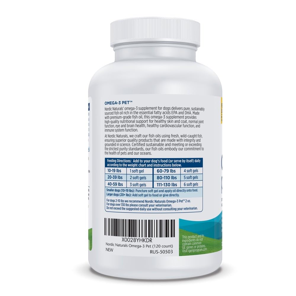 Nordic Naturals Omega-3 Pet, Unflavored - 180 Soft Gels - 330 mg Omega-3 Per Soft Gel - Fish Oil for Dogs with EPA & DHA - Promotes Heart, Skin, Coat, & Immune Health - Nirvana Guru