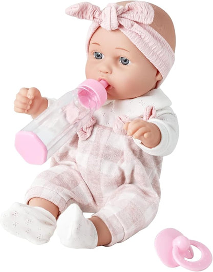 Enjoyin 12'' Baby Doll in Gift Box with Pink Cloths, Pacifier, 13''x13'' Microfabric Blanket, and Feeding Bottle. Gift Idea for Ages 3+ nirvanaguru