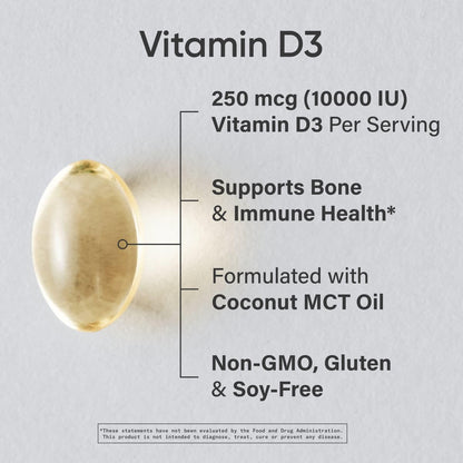Sports Research Vitamin D3 5000iu (125mcg) with Coconut Oil ~ High Potency Vitamin D for Immune & Bone Support ~ Non-GMO Verified, Gluten & Soy Free (360 Mini-Liquid Softgels) - Nirvana Guru