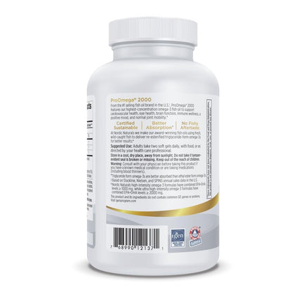 Nordic Naturals ProOmega 2000, Lemon Flavor - 120 Soft Gels - 2150 mg Omega-3 - Ultra High-Potency Fish Oil - EPA & DHA - Promotes Brain, Eye, Heart, & Immune Health - Non-GMO - 60 Servings - Nirvana Guru