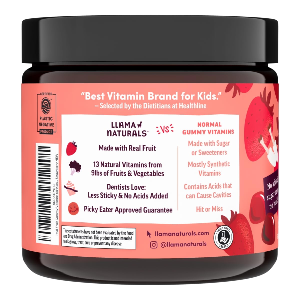 Llama Naturals Kids Multivitamin Gummies, Vegan, Organic with Vitamin D, C & K, Toddler Real Fruit Gummy Vitamins, Chewable Supplement, Whole Food Multivitamin, No Added Sugar Cane, Strawberry, 90 Ct Nirvana Guru