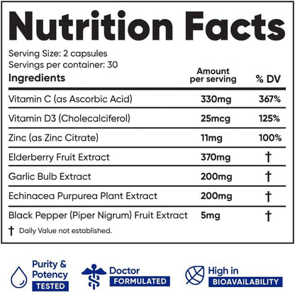 Immuneti - Advanced Immune Defense, 6-in-1 Powerful Blend of Vitamin C, Vitamin D3, Zinc, Elderberries, Garlic Bulb, Echinacea - 3 Pack - Supports Overall Health Nirvana Guru