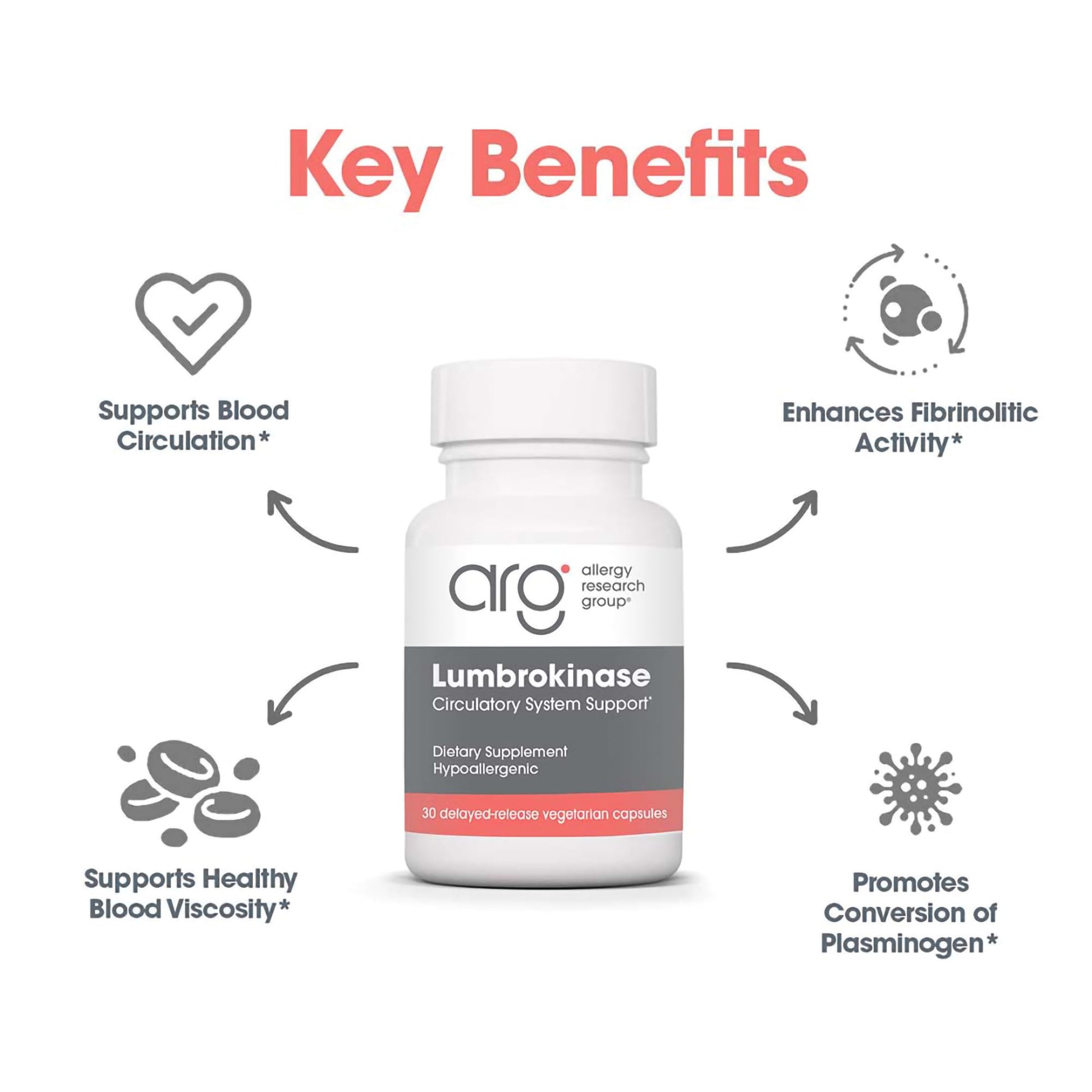Allergy Research Group Lumbrokinase Supplement - Enzyme for Circulatory System Support, Supports Blood Circulation Already in The Normal Range, Cardiovascular Health - 60 Vegetarian Capsules Nirvana Guru