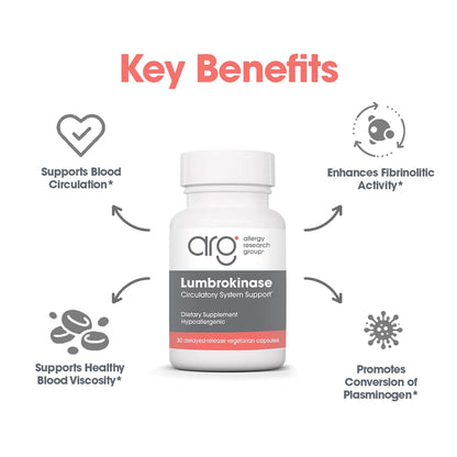 Allergy Research Group Lumbrokinase Supplement - Enzyme for Circulatory System Support, Supports Blood Circulation Already in The Normal Range, Cardiovascular Health - 60 Vegetarian Capsules Nirvana Guru