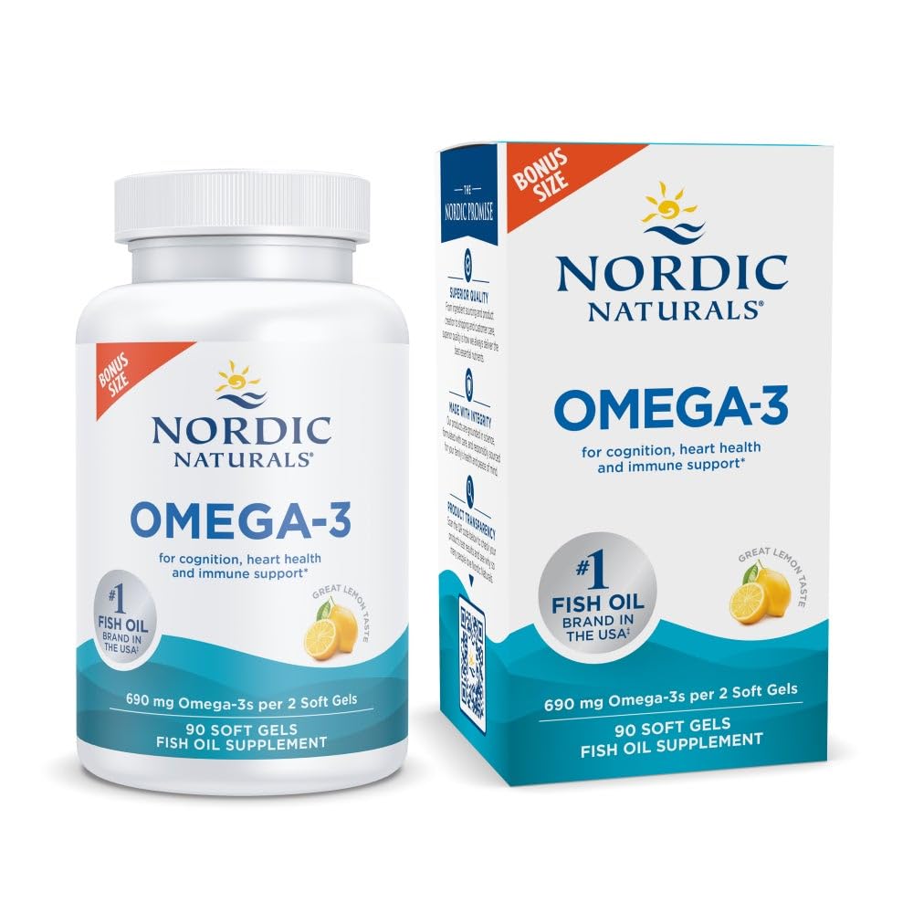 Nordic Naturals Omega-3, Lemon Flavor - 90 Soft Gels - 690 mg Omega-3 - Fish Oil - EPA & DHA - Immune Support, Brain & Heart Health, Optimal Wellness - Non-GMO - 45 Servings - Nirvana Guru
