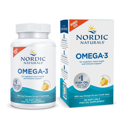 Nordic Naturals Omega-3, Lemon Flavor - 90 Soft Gels - 690 mg Omega-3 - Fish Oil - EPA & DHA - Immune Support, Brain & Heart Health, Optimal Wellness - Non-GMO - 45 Servings - Nirvana Guru