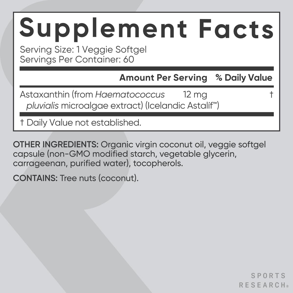 Sports Research Triple Strength Astaxanthin 12mg with Organic Coconut Oil - Antioxidant Supplement, Non-GMO Verified & Gluten Free - 60 Softgels - Nirvana Guru