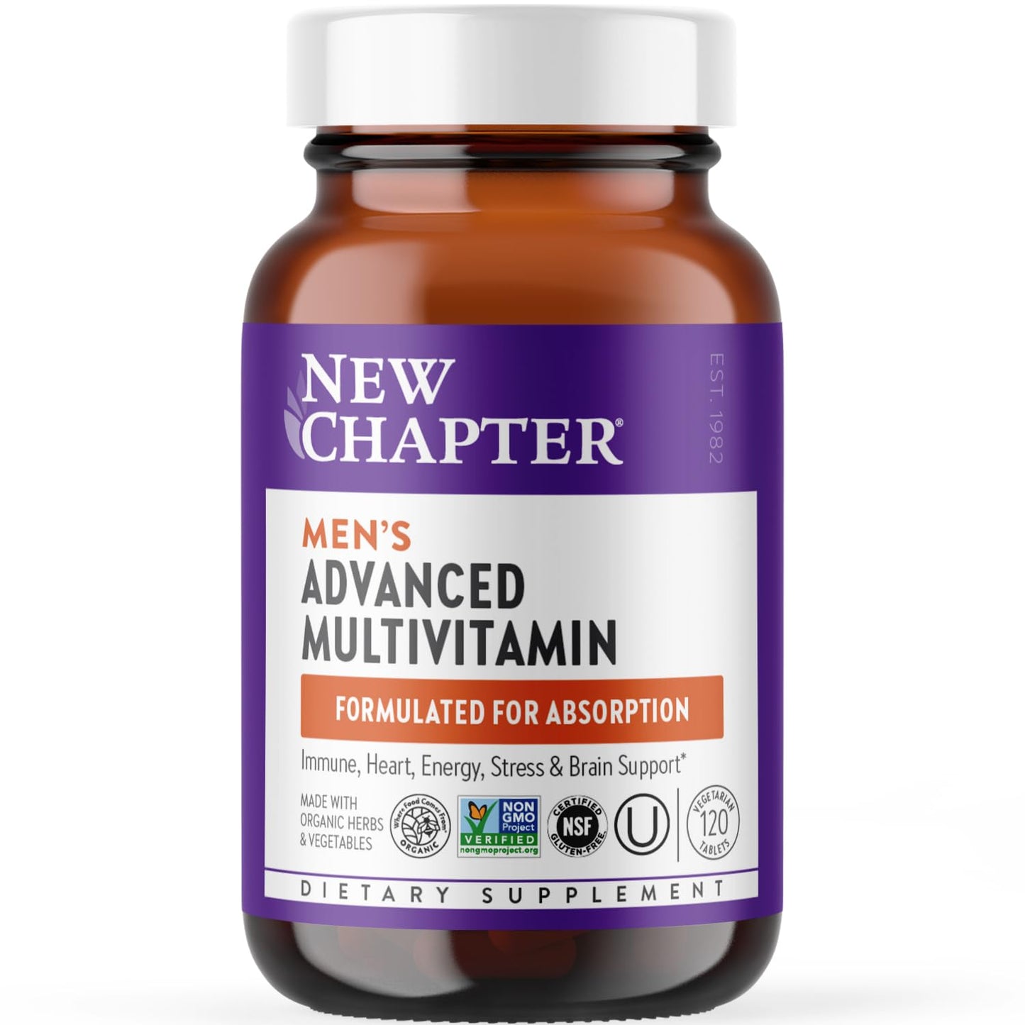 New Chapter Men's Multivitamin Advanced Formula for Stress, Brain, Immune, Heart & Energy Support, Higher Levels of Whole-Food Fermented Essential Nutrients for Men + Selenium + B Vitamins, 120 ct - Nirvana Guru