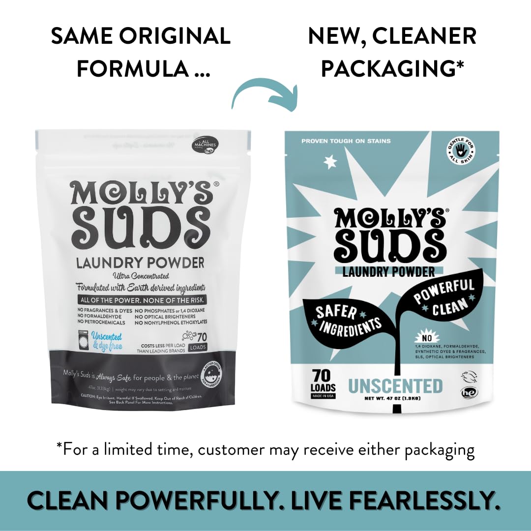 Molly's Suds Super Powder Detergent | Extra Strength Laundry Soap, Stain Fighting | Sensitive Skin | Simple, Effective Ingredients | 60 Loads - Lavender