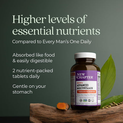 New Chapter Men's Multivitamin Advanced Formula for Stress, Brain, Immune, Heart & Energy Support, Higher Levels of Whole-Food Fermented Essential Nutrients for Men + Selenium + B Vitamins, 120 ct - Nirvana Guru
