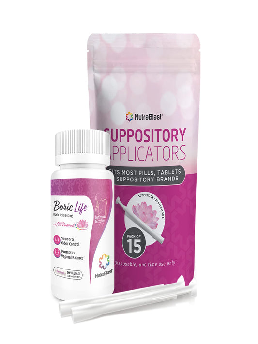 NutraBlast Boric Acid Vaginal Suppositories - 100% Pure Made in USA - Boric Life Intimate Health Support (30 Count)