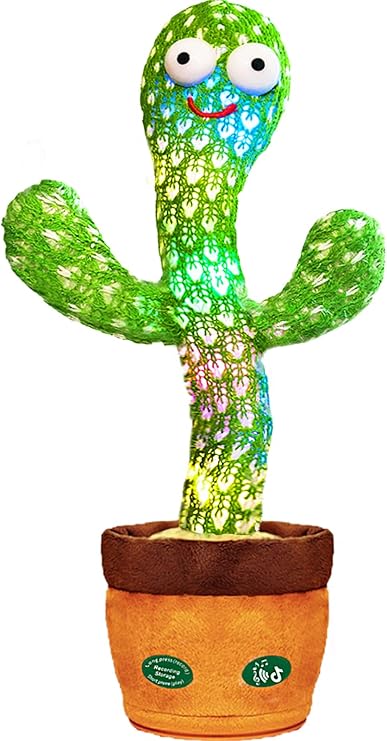 Talking Cactus Toy with LED 120 English Songs, Singing Cactus Dancing Musical Toy, Tummy Time Toys Baby Mimicking Repeats What You Say (Audio Recording & Retelling) Boys Girls Interactive Gift nirvanaguru