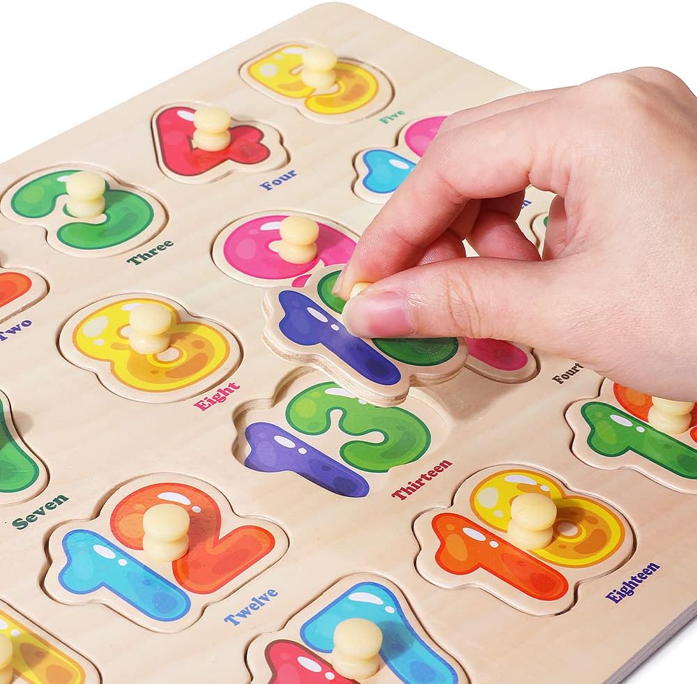 GRINNNIE Wooden Peg Puzzle for Toddlers, 6 Pack Toddler Puzzles Set for 3 4 5 Years Old (Alphabet Number Shape Animal Dinosaur Vehicle), Preschool Education Learning Puzzle Toys for Girls and Boys nirvanaguru
